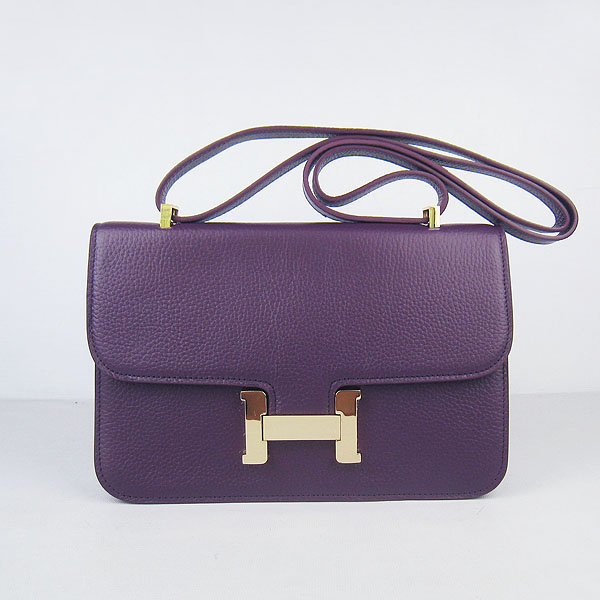 7A Hermes Constance Togo Leather Single Bag Purple Gold Hardware H020